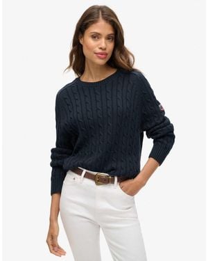 Superdry – lockerer strickpullover - Blau
