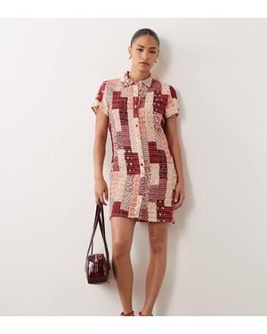 Nobody's Child Petite Short Sleeve Mini Shirt Dress - Pink