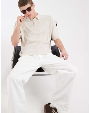ASOS Oversized Knitted Rib Short Sleeve Polo - Natural