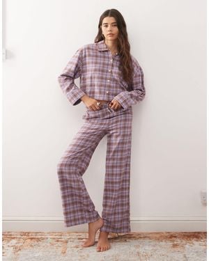 Monki – karierte mix and match-pyjamahose aus flanell - Pink
