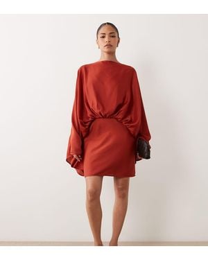 ASOS Asos Design Petite Cape Sleeve Open Back Mini Dress With Tassels - Red