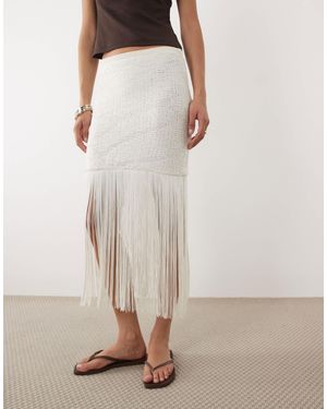ASOS Crochet Knit Maxi Fringe Skirt - Natural