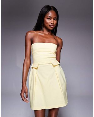 Vesper Bengaline Bandeau Pleat Front Pocket Detail Mini Dress - Natural