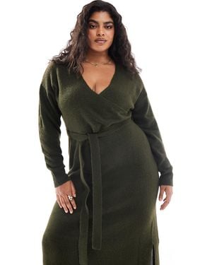 Yours – exklusives, gewickeltes midi-strickkleid - Grün