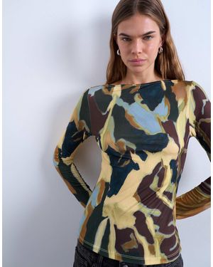 TOPSHOP – mikrofaser-oberteil mit abstraktem buntem muster - Grau