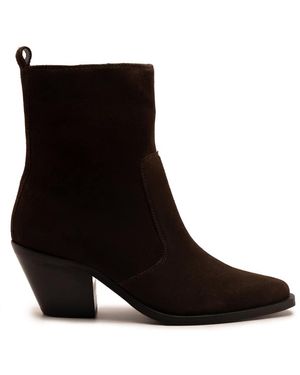 OFF THE HOOK Bridge Suede Leather Block Heel Ankle Boots - Black