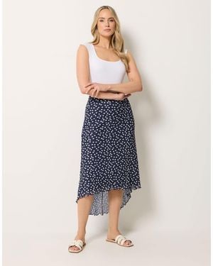 Long Tall Sally Polka Dot Asymmetric Mesh Midi Skirt - Blue
