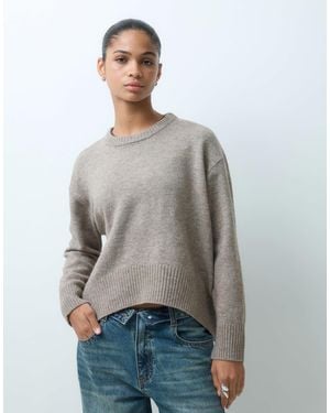 ONLY Pull en maille à épaules tombantes beige - Bleu