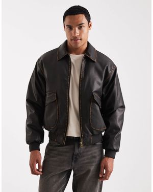 Cotton On Bomber vintage en imitation cuir - marron délavé - Noir