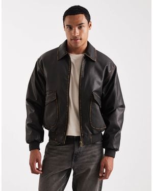 Cotton On Vintage Faux Leather Bomber Jacket - Black