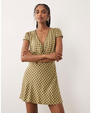 Nobody's Child Rosa V Neck Lace Trim Cap Sleeve Mini Dress - Green