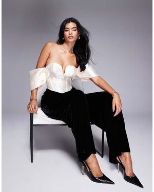 ASOS Satin Corseted Jumpsuit With Velvet Trouser - Black