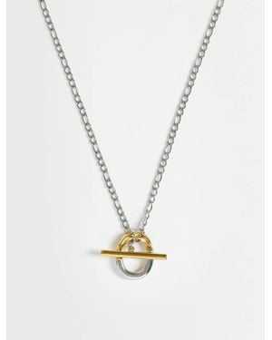 Reclaimed Vintage Unisex Stainless Steal Chain With T Bar Mixed Metal Necklace - White