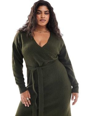 Yours Exclusive V-neck Wrap Knitted Midi Dress - Green