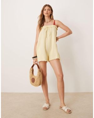 ASOS Callie Cheesecloth Frayed Bandeau Playsuit - Natural