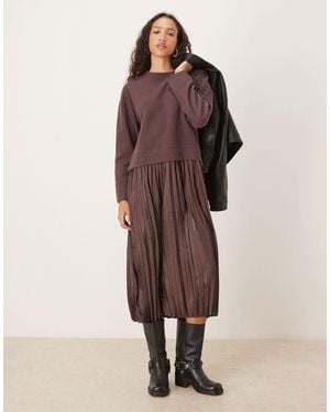 Threadbare Cotton Jersey Mix Dress - Brown