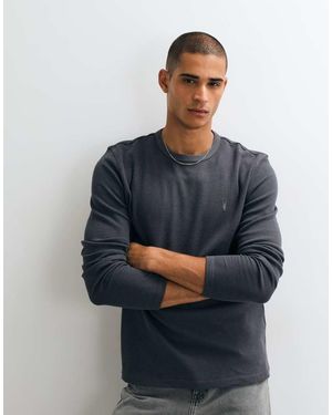 AllSaints Ellis Long Sleeve Waffle Logo T-shirt - Blue