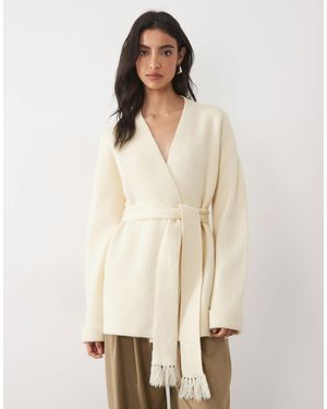 Pretty Lavish Strick-cardigan mit wickeloptik und bindeband - Natur