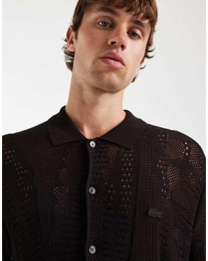 Lacoste Mesh Croc Short Sleeve Resort Shirt - Black