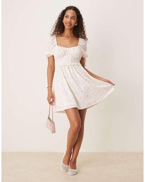 Gina Tricot Puff Short Sleeve Mini Dress - Natural