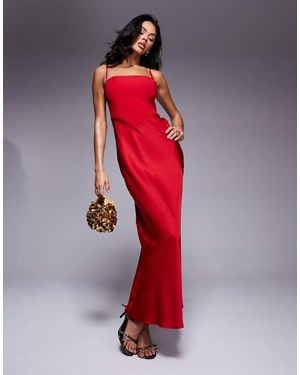 Forever New Vestido Largo Rojo Estilo Corsé Con Escote Cuadrado De