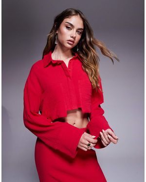 Kaiia – strukturierte oversize-hemdbluse aus baumwolle - Rot