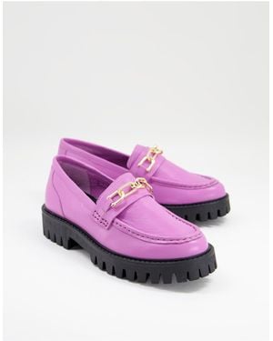 ASRA Freya Chunky Loafers With Gold Chain Trim - Pink