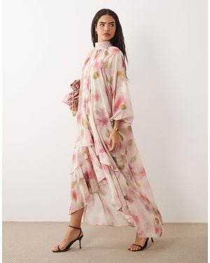 TFNC London Chiffon Maxi Dress With Tiered Hem - Pink