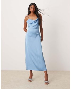 Vila Satin Cowl Neck Maxi Dress - Blue