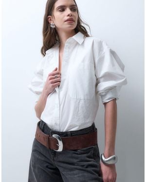 ASOS Faux Suede Wide Belt With Large Half Moon Buckle - White
