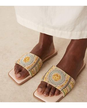 ASOS Wide Fit Fig Square Toe Flat Mule Sandals With Beads - Brown