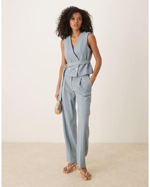 ASOS Tailored Straight Leg Pants With Gold Button Detail - Blue