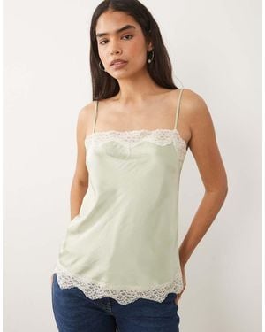 Mango Satin And Lace Cami Top - Natural