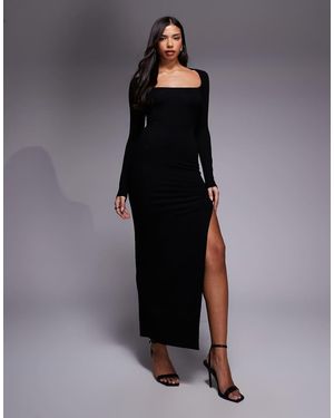 ASOS Long Sleeve Super Scoop Maxi Dress With Side Split - Black