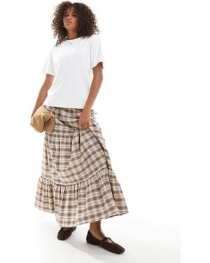 Wednesday's Girl Check Tiered Maxi Skirt - White