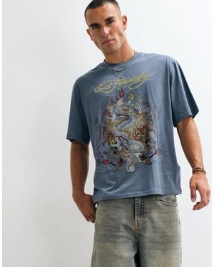 Ed Hardy Dragon city grafik-t-shirt - Blau