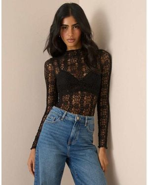 Nobody's Child Lace High Neck Top - Blue