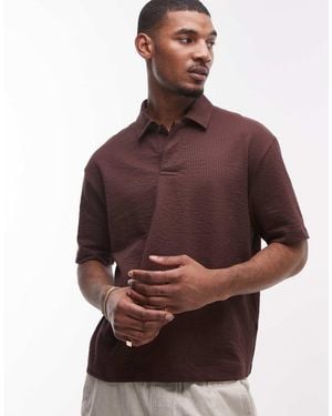 TOPMAN Relaxed Crop Fit Polo With Seersucker Stripe - Brown