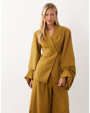ASOS Blazer With Pleated Sleeve Detail - Natural