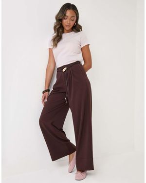 Threadbare Pleated Wide Leg Trousers - Brown