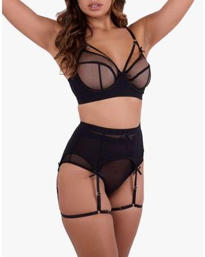 Playful Promises Josie Mesh Suspender Belt - Black