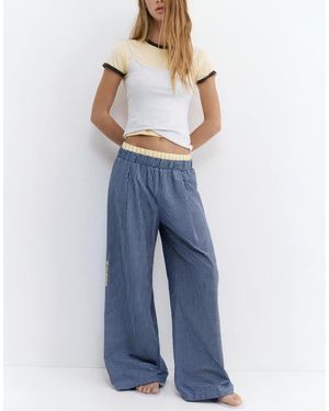 Pull&Bear Check Volume Trousers - Blue