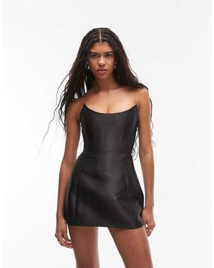 HEIRESS BEVERLY HILLS Structured Satin Lace Up Back Bandeau Mini Dress - Black