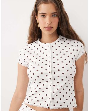 Miss Selfridge Short Sleeve Button Through Top Co-ord - Brown