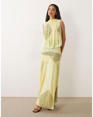 ASOS Mesh Blouson Maxi Dress With Ruched Dropped Waist Skirt - Green