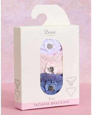Boux Avenue 3 Pack Tatiana Brazilian Knickers Floral Lace Trim Underwear - Pink