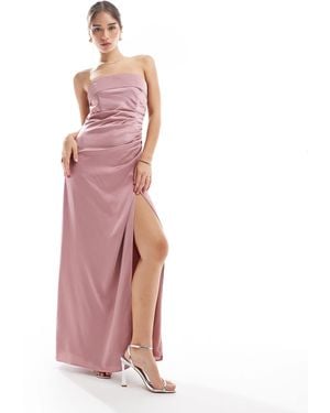 TFNC London Bridesmaids Bandeau Satin Maxi Dress With Tie Back - Pink