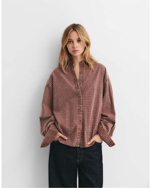 Pull&Bear Lacquered Check Shirt - Brown