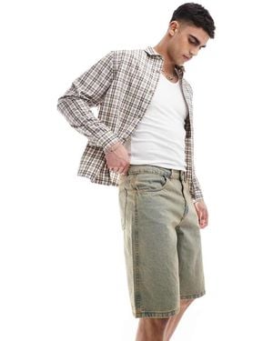 Another Influence Denim Jorts Met Wijde Pijpen En Vintage Wassing - Grijs