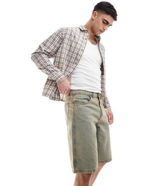 Another Influence Pantalones Cortos Vaqueros De Corte Alargado Y Pernera Ancha Con De -Azul - Gris